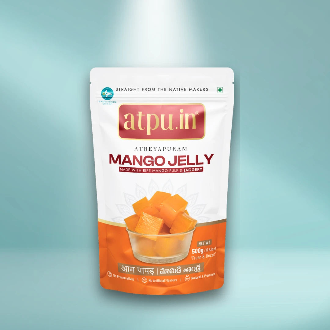 Package of atpu.in Mango Jelly on a light blue background