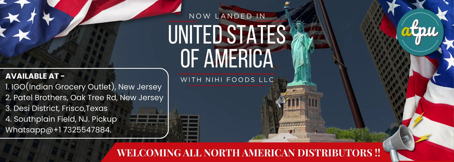 Nihi Foods LLC's availability in the United States with images of the Statue of Liberty and American flags.