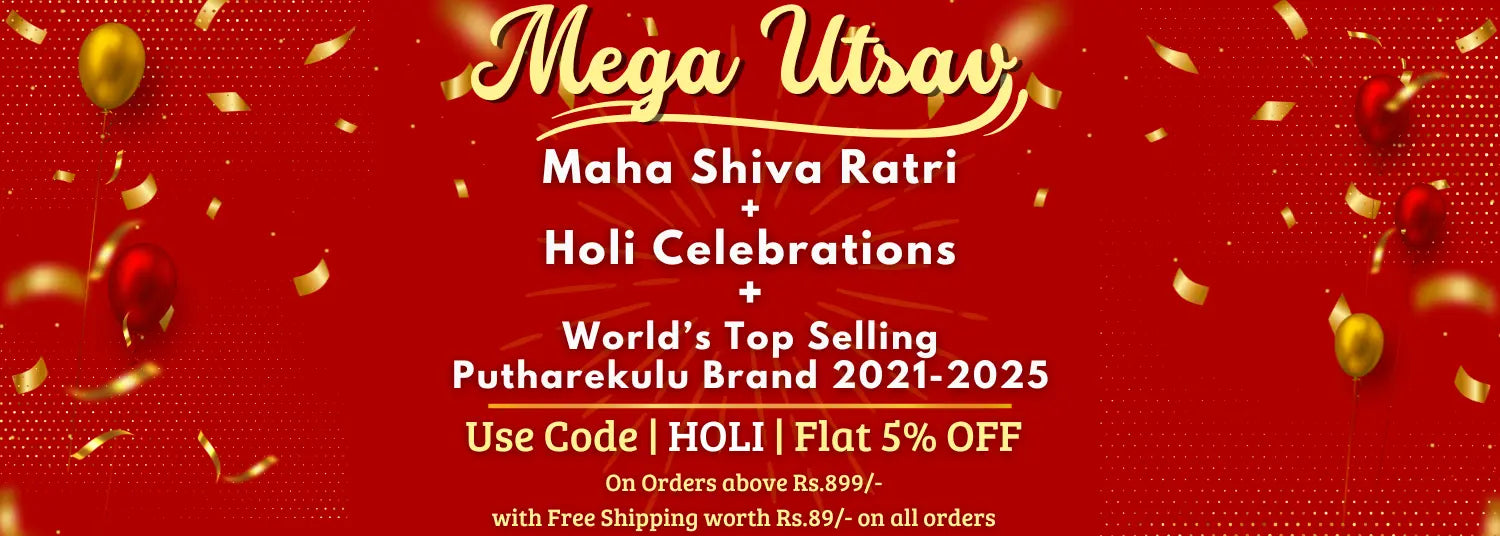 Promotional banner for Mega Utsav with festive elements on a red background